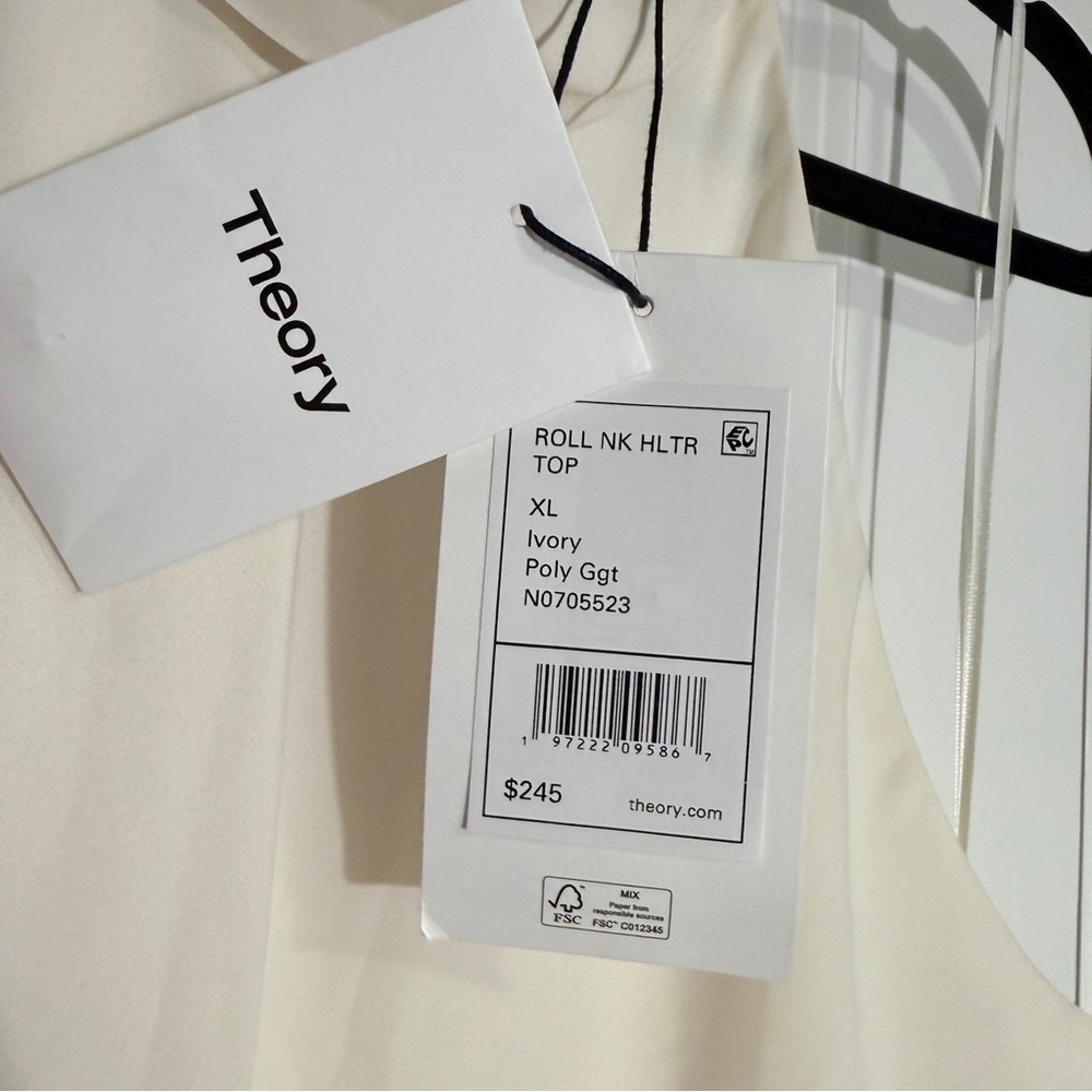 Theory Roll Neck Halter High-Neck Sleeveless Blouse NWT In Ivory Size XL - Picture 3 of 9